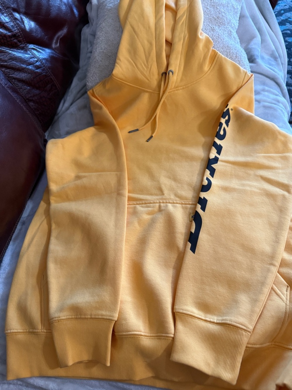 Dickies Men's Yellow Crewneck Hoodie with Sleeve Logo